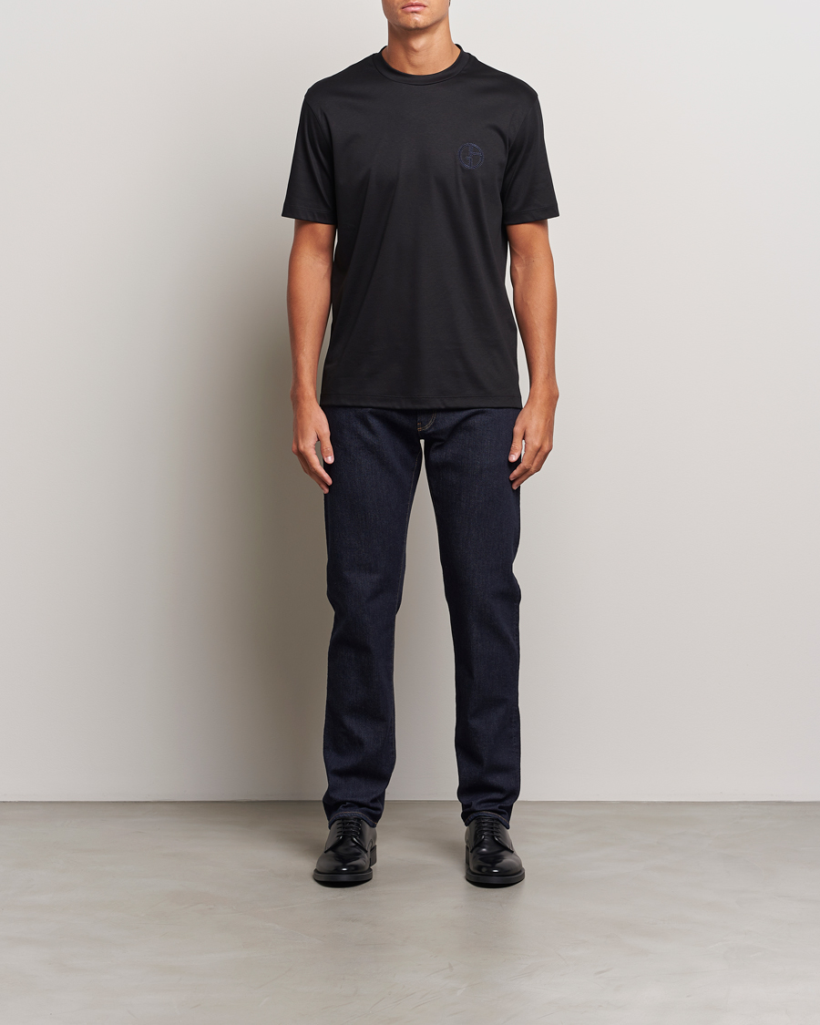 Herre | T-Shirts | Giorgio Armani | Embroidered Monogram T-Shirt Black