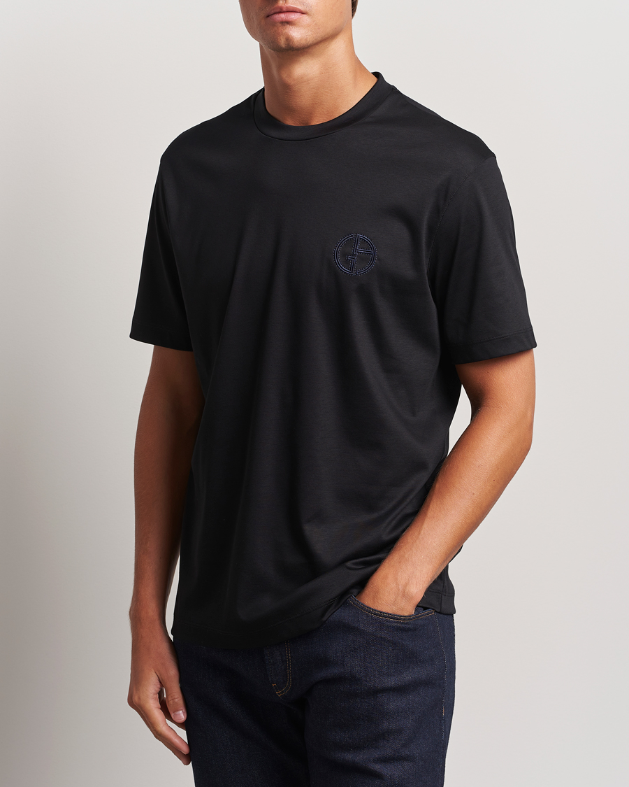 Herre | T-Shirts | Giorgio Armani | Embroidered Monogram T-Shirt Black