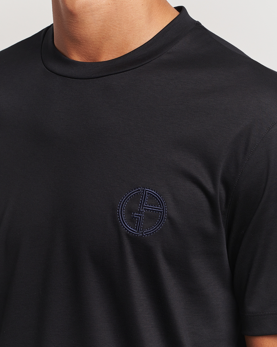 Herre | T-Shirts | Giorgio Armani | Embroidered Monogram T-Shirt Black