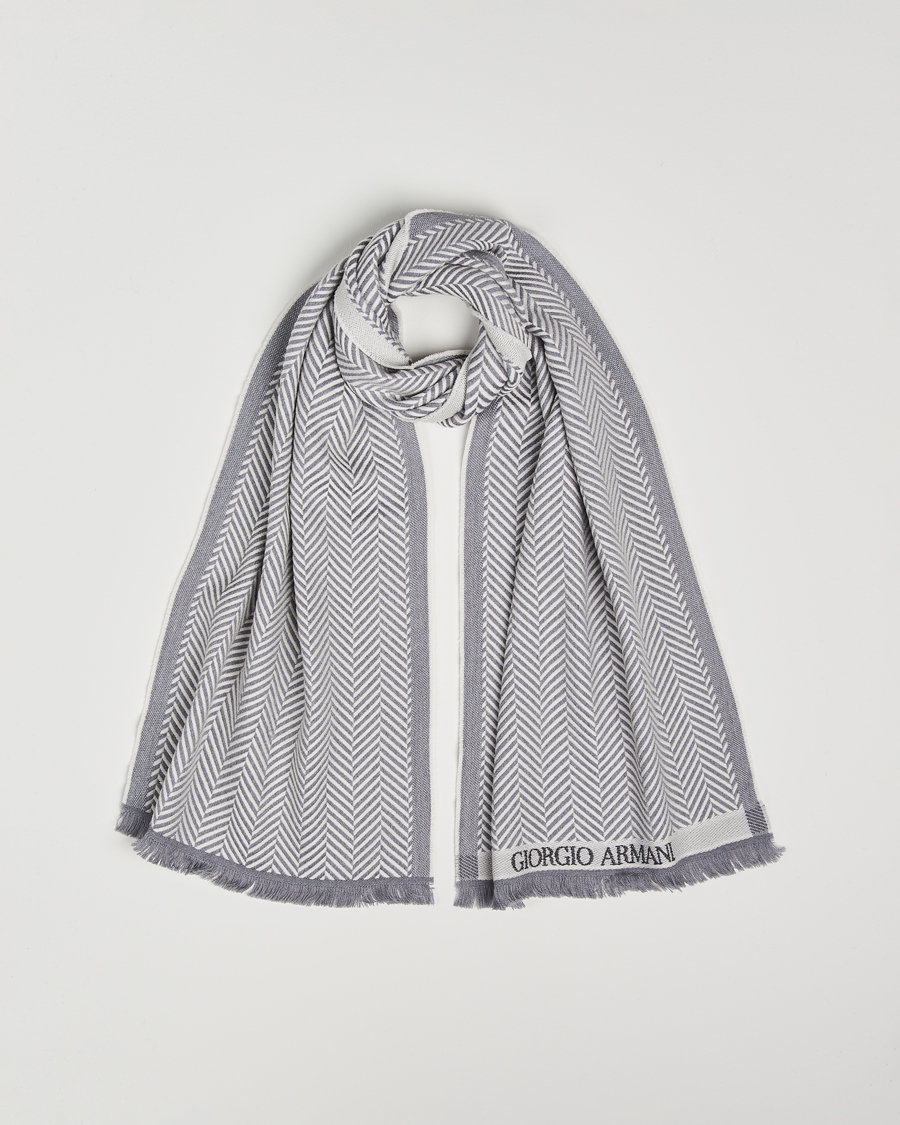 Herre | Giorgio Armani Wool Chevron Scarf Light Grey | Giorgio Armani | Wool Chevron Scarf Light Grey