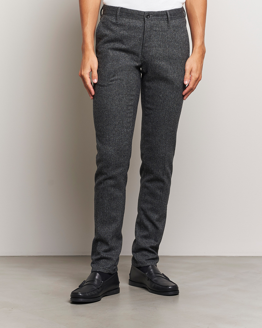 Herre | Bukser | Incotex | Slim Fit Washed Wool Stretch Slacks Dark Grey