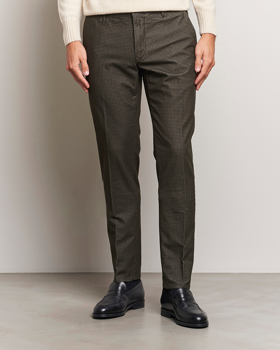 Herre | Bukser | Incotex | Slim Fit Houndstooth Stretch Slacks Dark Brown