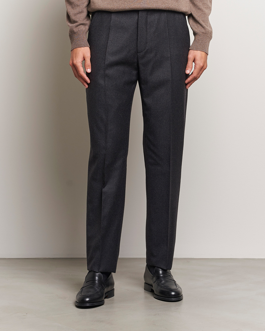Herre | Bukser | Incotex | Regular Fit Flannel Trousers Charcoal