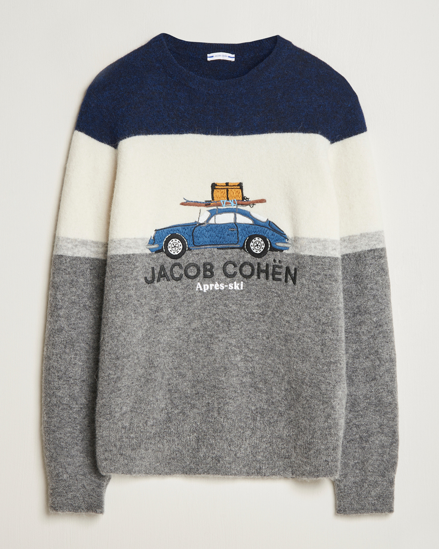 Herre | Gensere | Jacob Cohën | Alpaca/Wool Embrodery Sweater Blue/White/Grey
