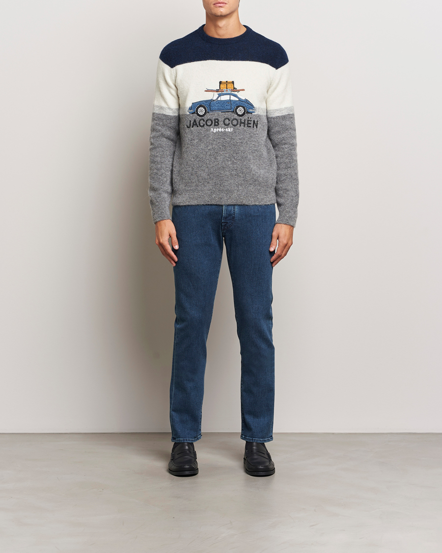 Herre | Gensere | Jacob Cohën | Alpaca/Wool Embrodery Sweater Blue/White/Grey