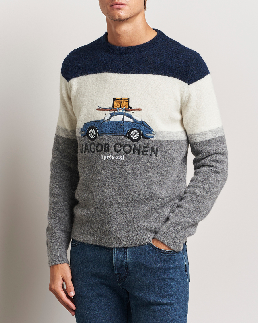 Herre | Gensere | Jacob Cohën | Alpaca/Wool Embrodery Sweater Blue/White/Grey