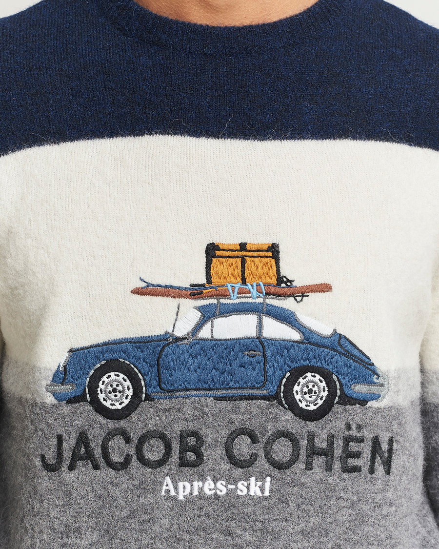 Herre | Gensere | Jacob Cohën | Alpaca/Wool Embrodery Sweater Blue/White/Grey