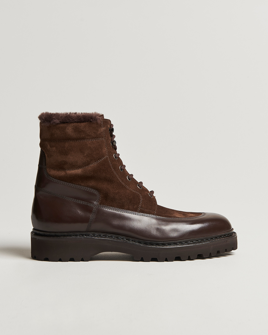 Herre | John Lobb Peak Shearling Lined Boots Dark Brown | John Lobb | Peak Shearling Lined Boots Dark Brown