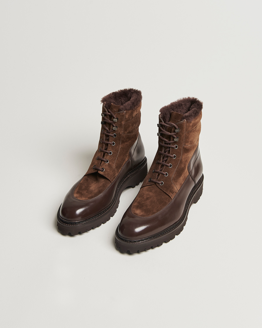 Herre | John Lobb Peak Shearling Lined Boots Dark Brown | John Lobb | Peak Shearling Lined Boots Dark Brown