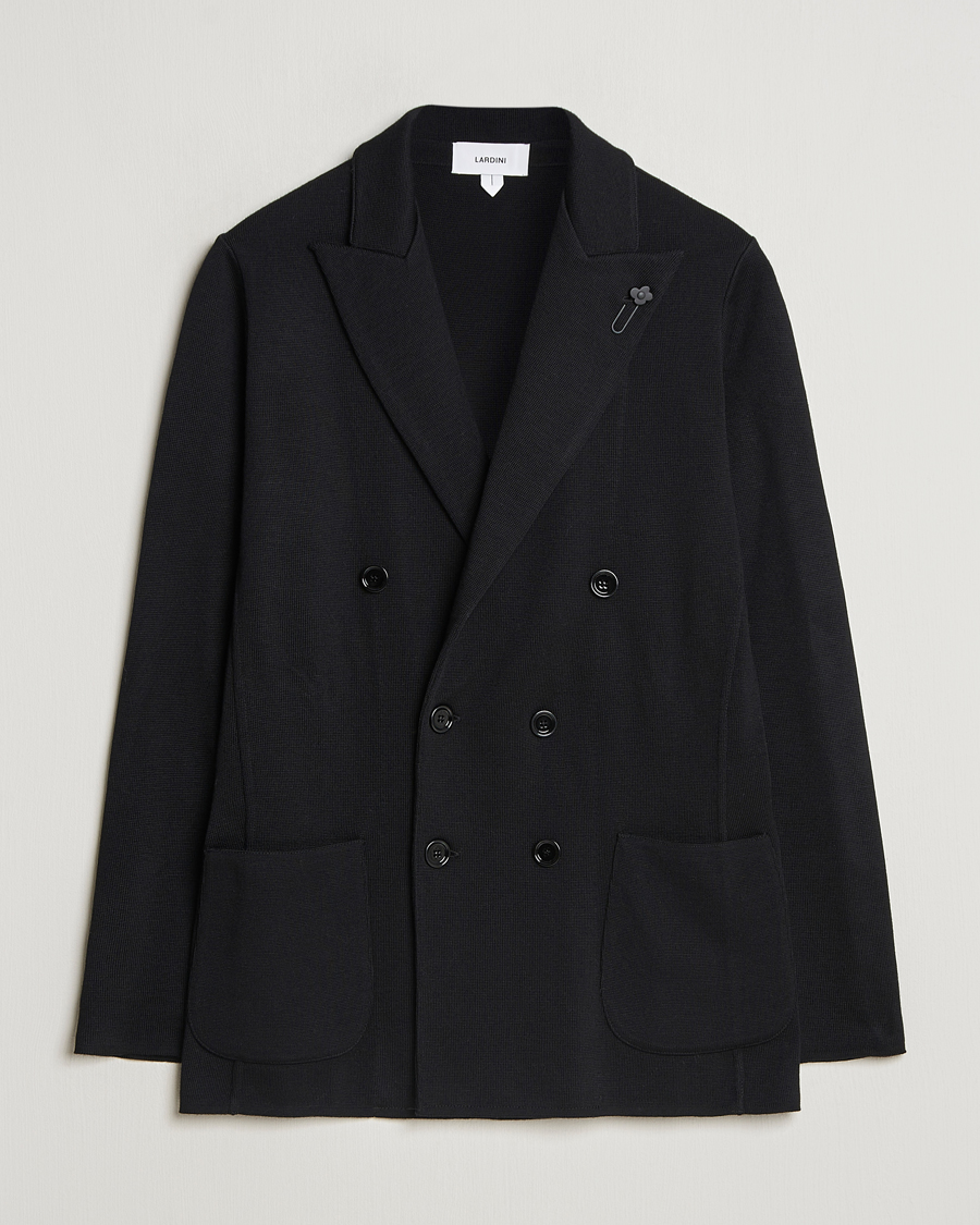 Herre | Dressjakker | Lardini | Knitted Double Breasted Wool Blazer Black