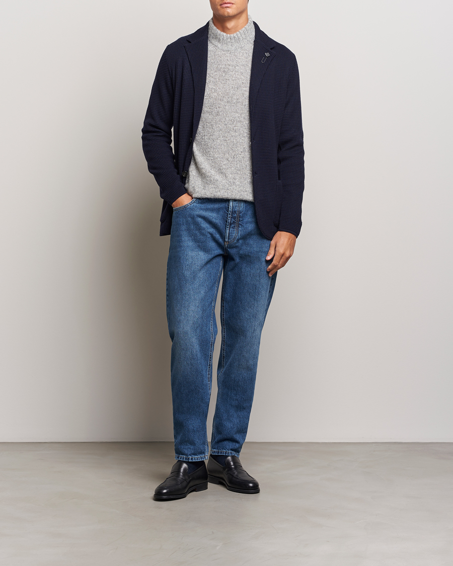 Herre | Dressjakker | Lardini | Knitted Structure Wool Blazer Navy