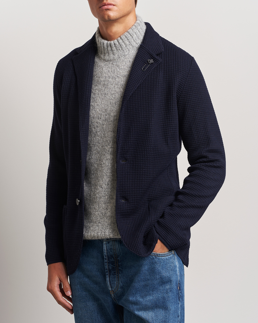 Herre | Dressjakker | Lardini | Knitted Structure Wool Blazer Navy