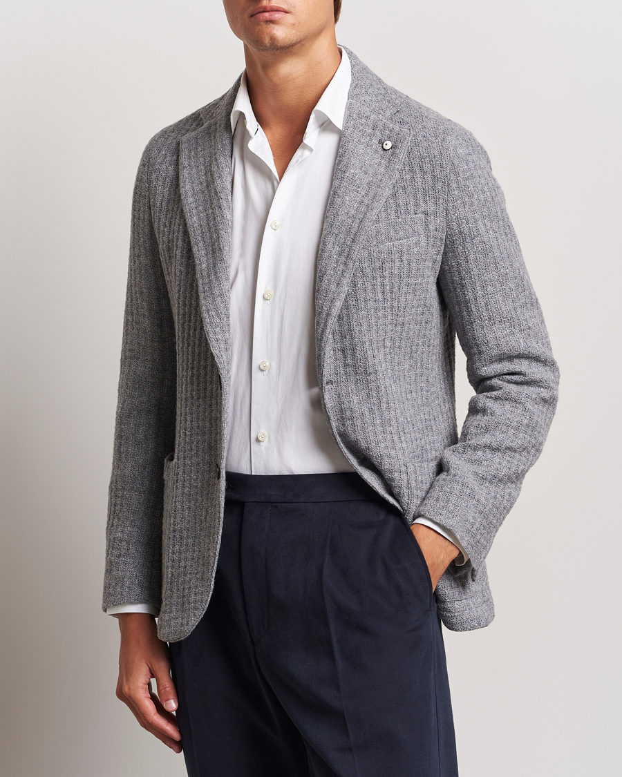 Herre | Dressjakker | L.B.M. 1911 | Knitted Punto Wool Structure Blazer Grey