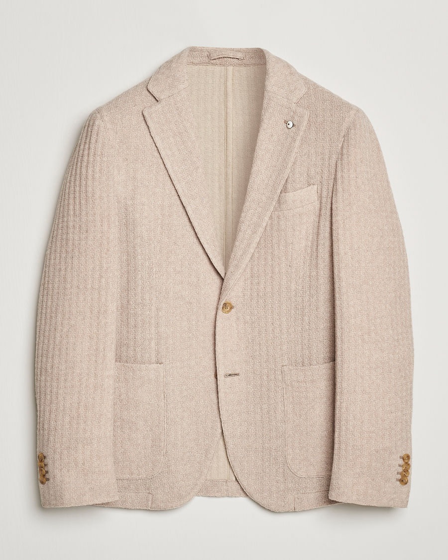 Herre | Dressjakker | L.B.M. 1911 | Knitted Punto Wool Structure Blazer Camel