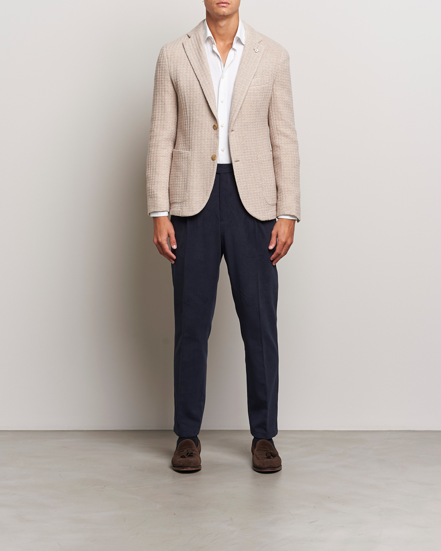 Herre | Dressjakker | L.B.M. 1911 | Knitted Punto Wool Structure Blazer Camel