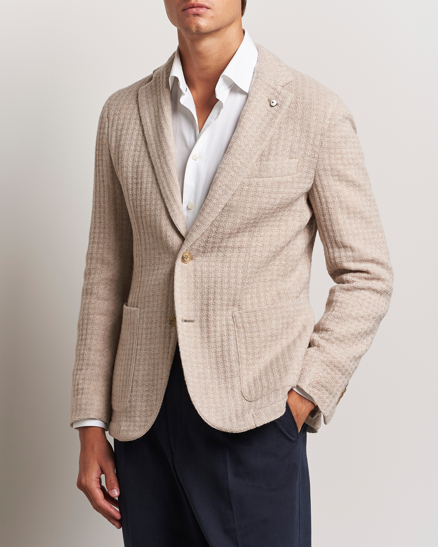 Herre | Dressjakker | L.B.M. 1911 | Knitted Punto Wool Structure Blazer Camel