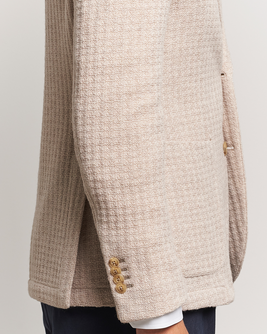 Herre | Dressjakker | L.B.M. 1911 | Knitted Punto Wool Structure Blazer Camel
