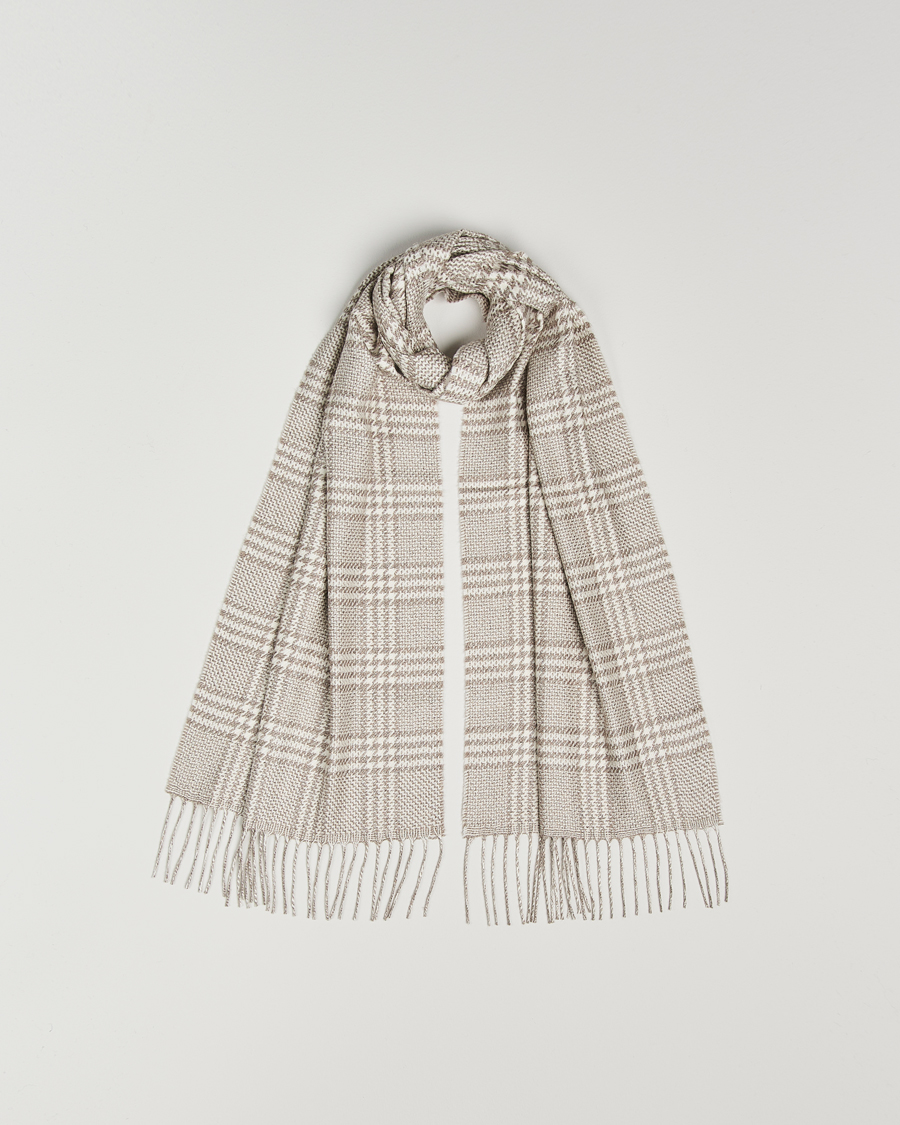 Herre | Piacenza Cashmere Cashmere/Silk Houndstooth Scarf Light Beige | Piacenza Cashmere | Cashmere/Silk Houndstooth Scarf Light Beige