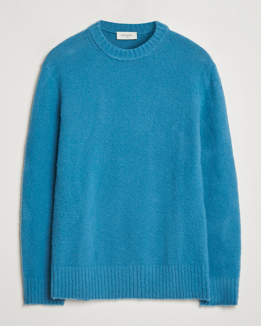 Herre | Gensere | Piacenza Cashmere | Brushed Wool Crew Neck Sky Blue