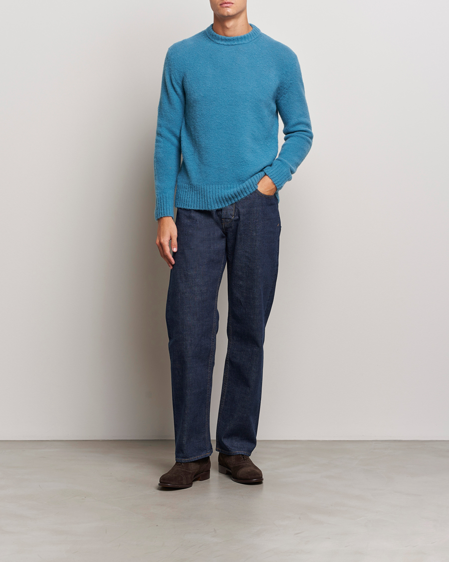 Herre | Gensere | Piacenza Cashmere | Brushed Wool Crew Neck Sky Blue