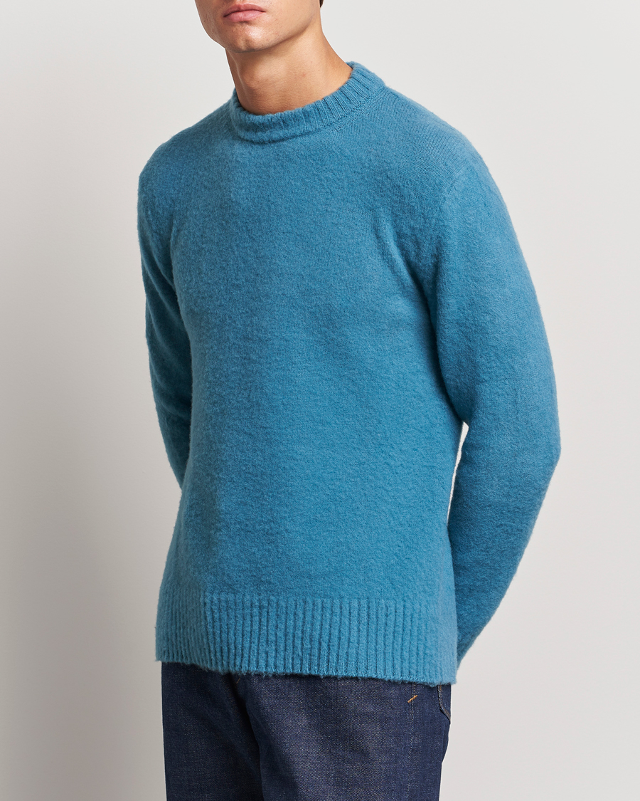 Herre | Gensere | Piacenza Cashmere | Brushed Wool Crew Neck Sky Blue