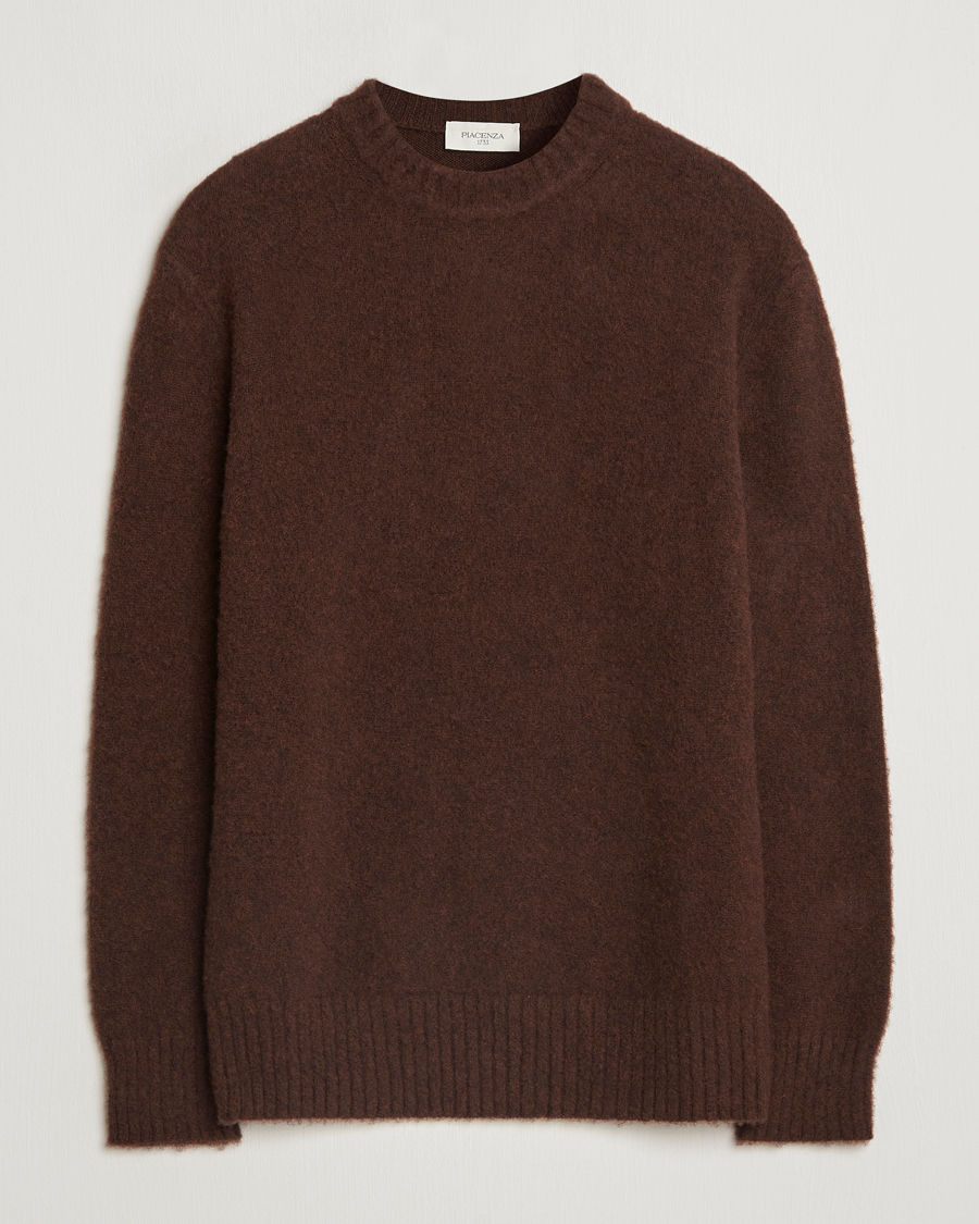 Herre | Gensere | Piacenza Cashmere | Brushed Wool Crew Neck Dark Brown