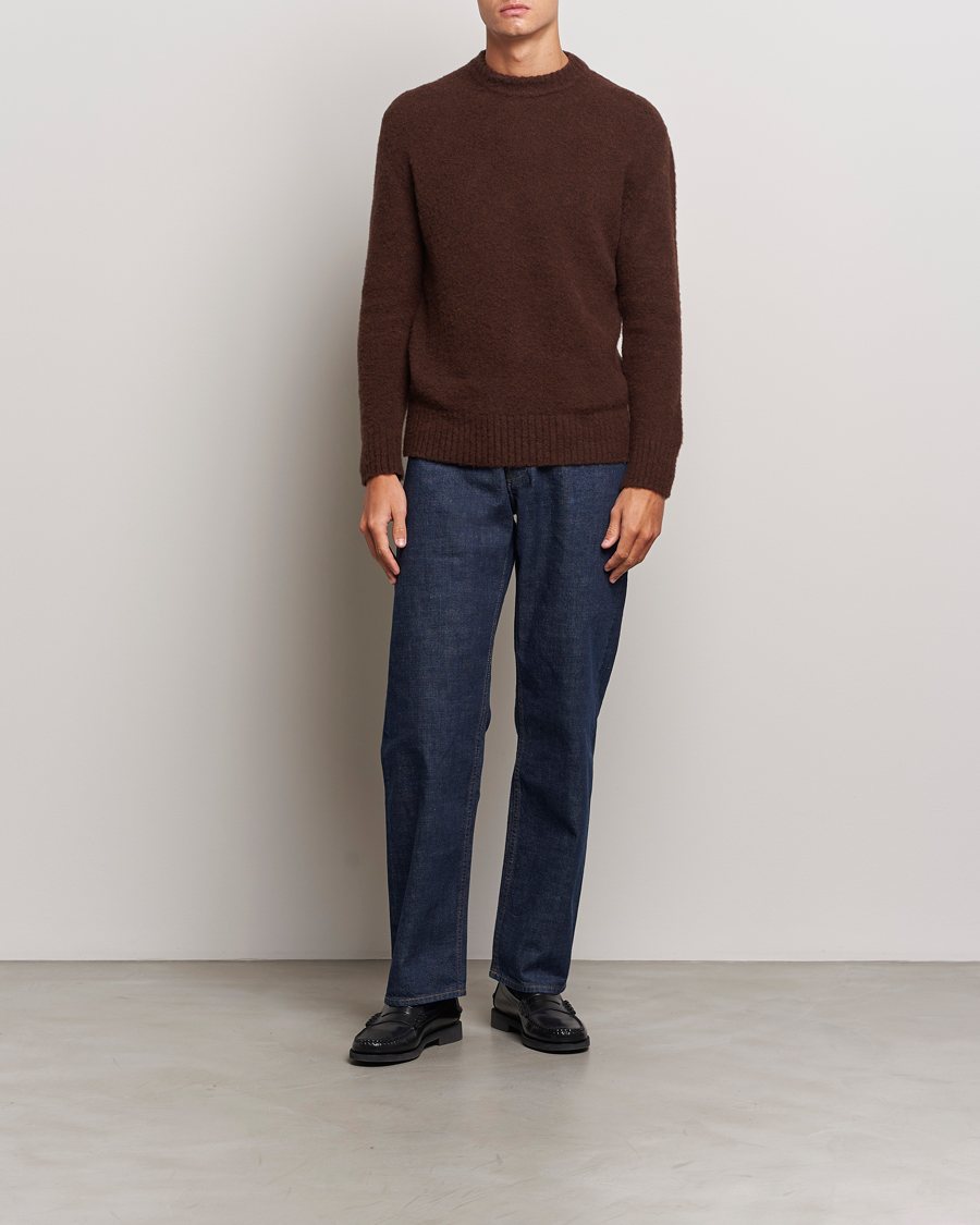 Herre | Gensere | Piacenza Cashmere | Brushed Wool Crew Neck Dark Brown