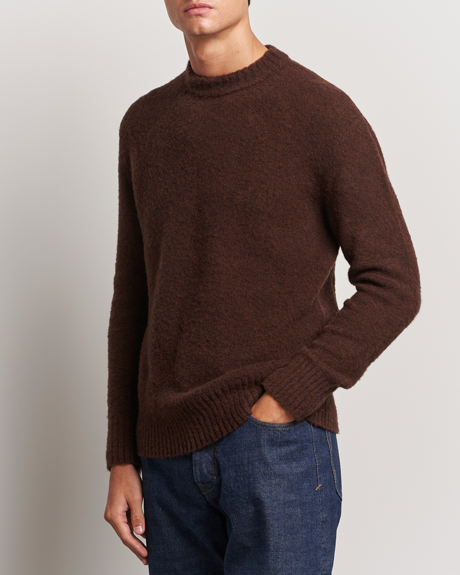 Herre | Gensere | Piacenza Cashmere | Brushed Wool Crew Neck Dark Brown
