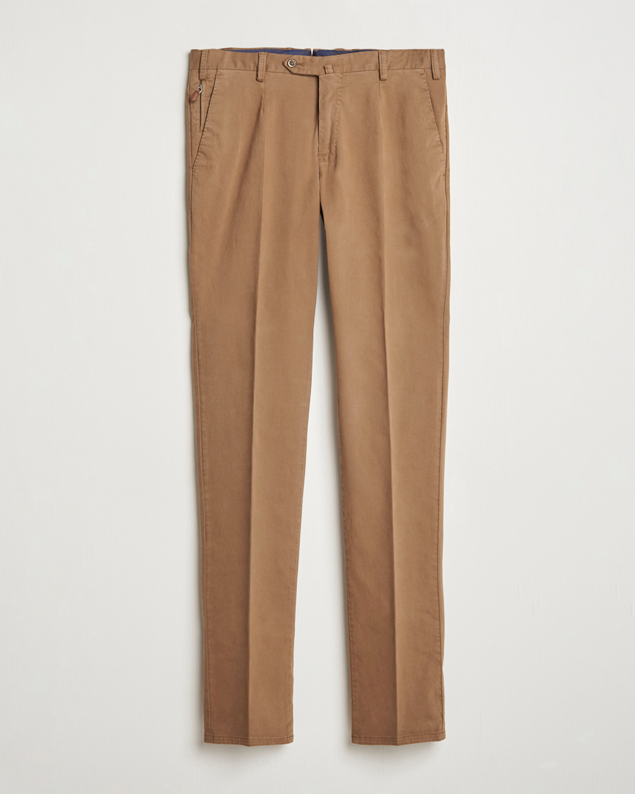 Herre | Bukser | PT01 | Slim Fit Pleated Cotton Trousers Brown