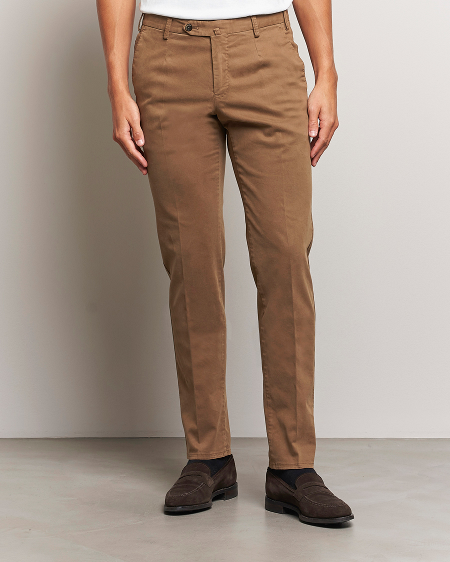 Herre | Bukser | PT01 | Slim Fit Pleated Cotton Trousers Brown