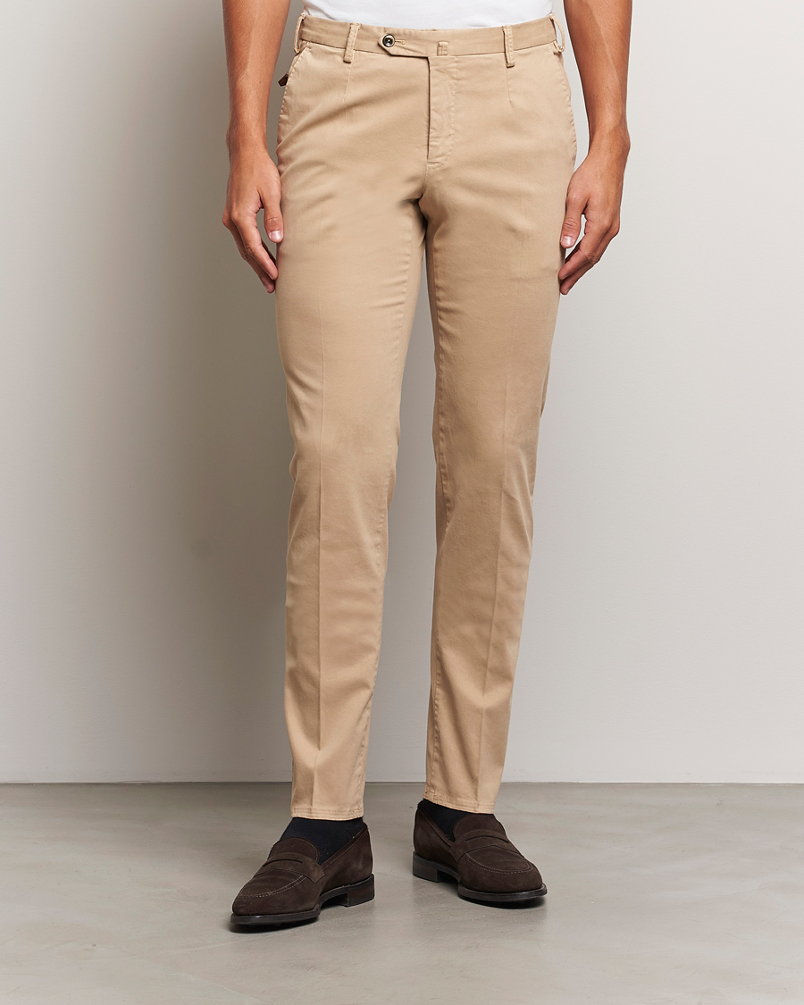 Herre | Bukser | PT01 | Slim Fit Pleated Cotton Trousers Beige