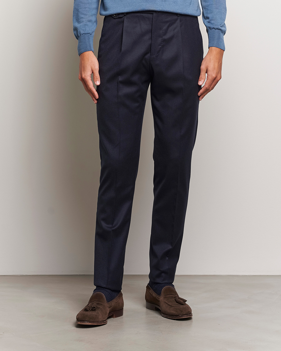 Herre | Bukser | PT01 | Slim Fit Pleated Flannel Trousers Navy