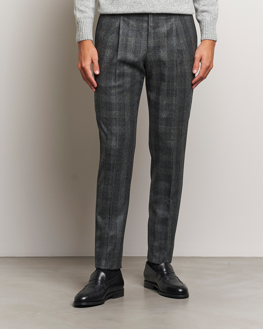 Herre | Bukser | PT01 | Slim Fit Pleated Checked Flannel Trousers Grey
