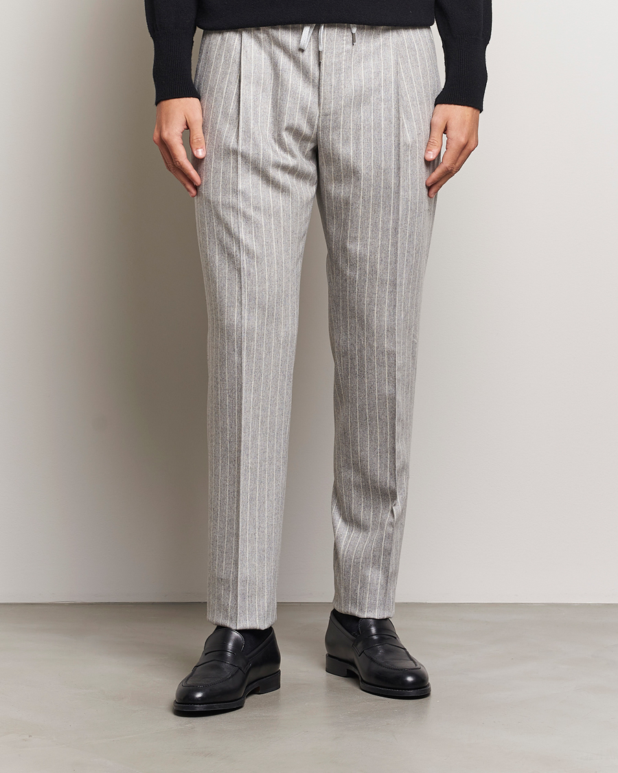 Herre | Bukser | PT01 | Slim Fit Wool/Cashmere Drawstring Trousers Light Grey