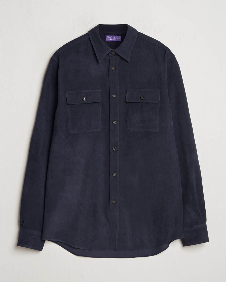 Herre | Skjorter | Ralph Lauren Purple Label | Cotton/Cashmere Corduroy Overshirt Navy
