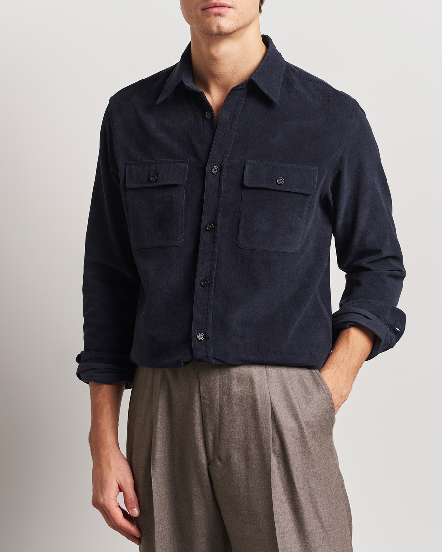 Herre | Skjorter | Ralph Lauren Purple Label | Cotton/Cashmere Corduroy Overshirt Navy