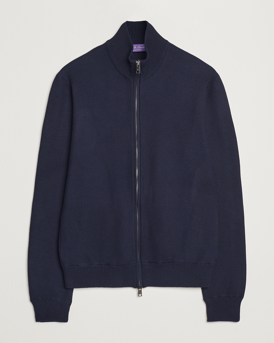 Herre | Gensere | Ralph Lauren Purple Label | Cotton/Silk Full Zip Sweater Navy