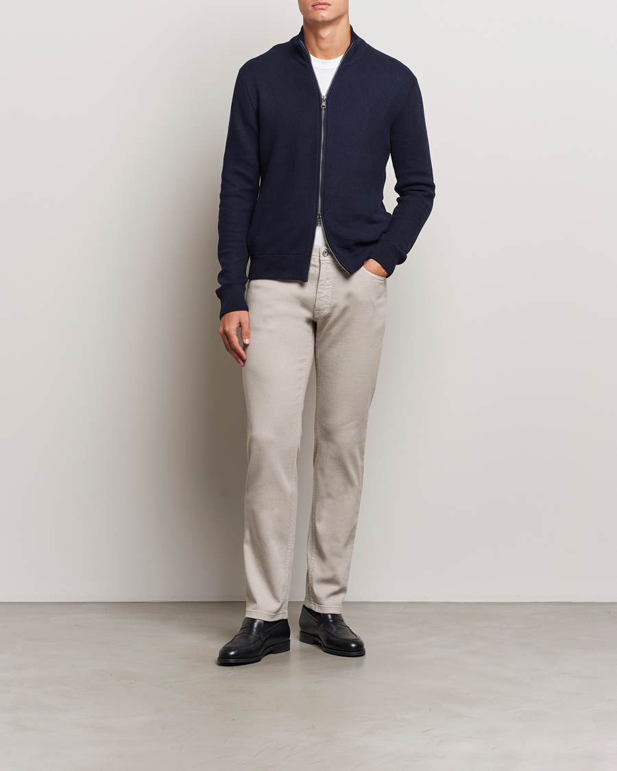 Herre | Gensere | Ralph Lauren Purple Label | Cotton/Silk Full Zip Sweater Navy