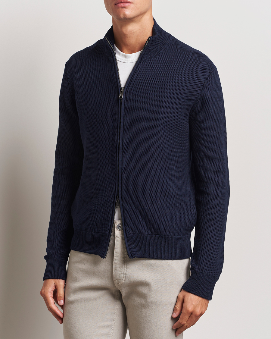 Herre | Gensere | Ralph Lauren Purple Label | Cotton/Silk Full Zip Sweater Navy