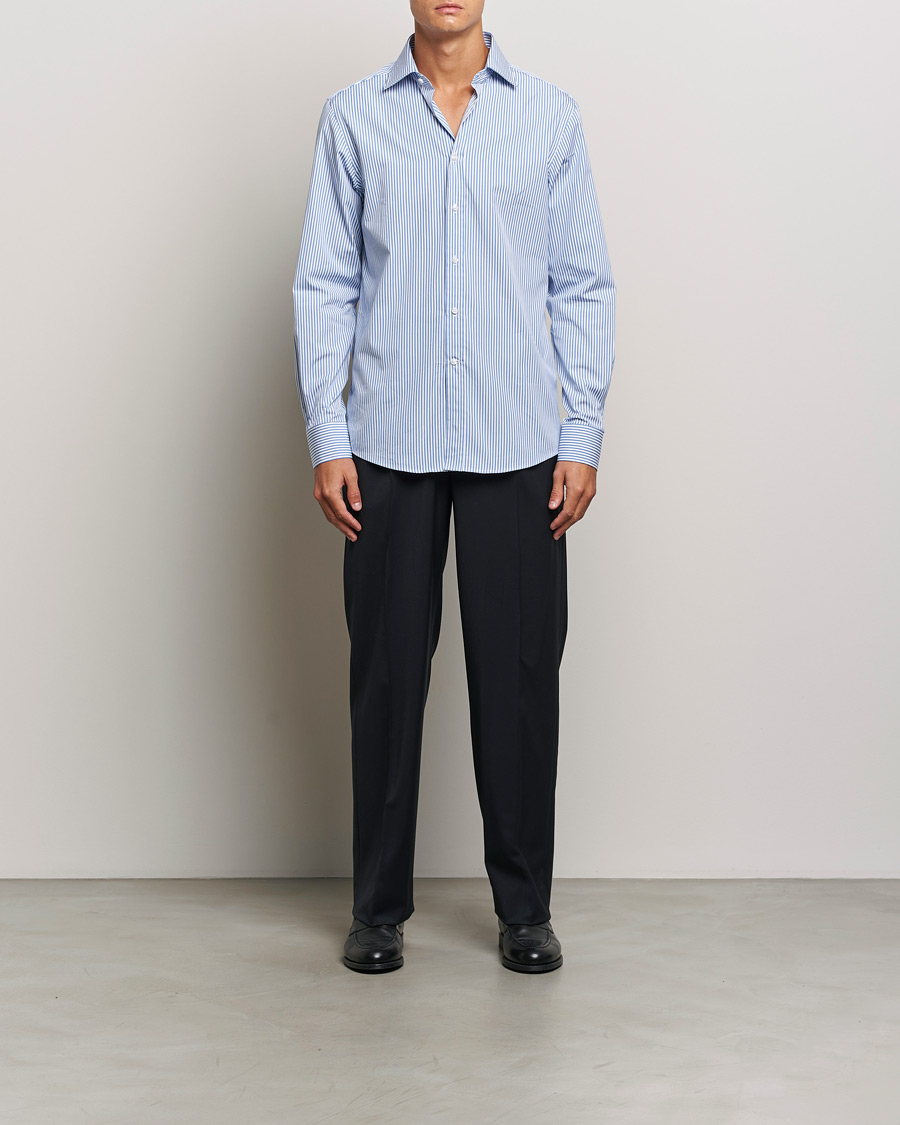 Herre | Skjorter | Ralph Lauren Purple Label | Pop Stripe Cotton Shirt Light Blue