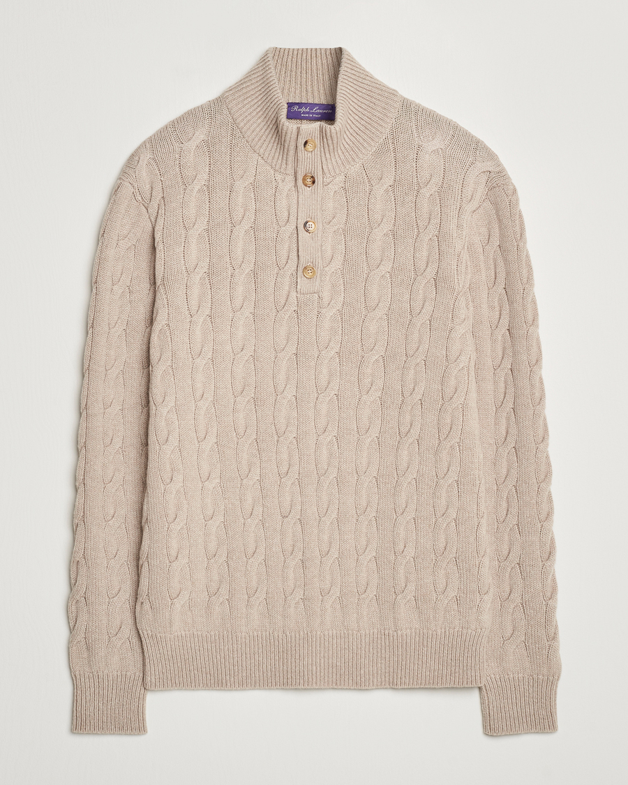 Herre | Gensere | Ralph Lauren Purple Label | Cashmere Cable Half Zip Beige