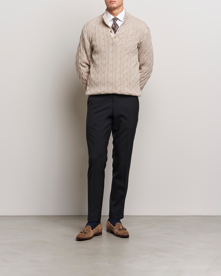 Herre | Gensere | Ralph Lauren Purple Label | Cashmere Cable Half Zip Beige
