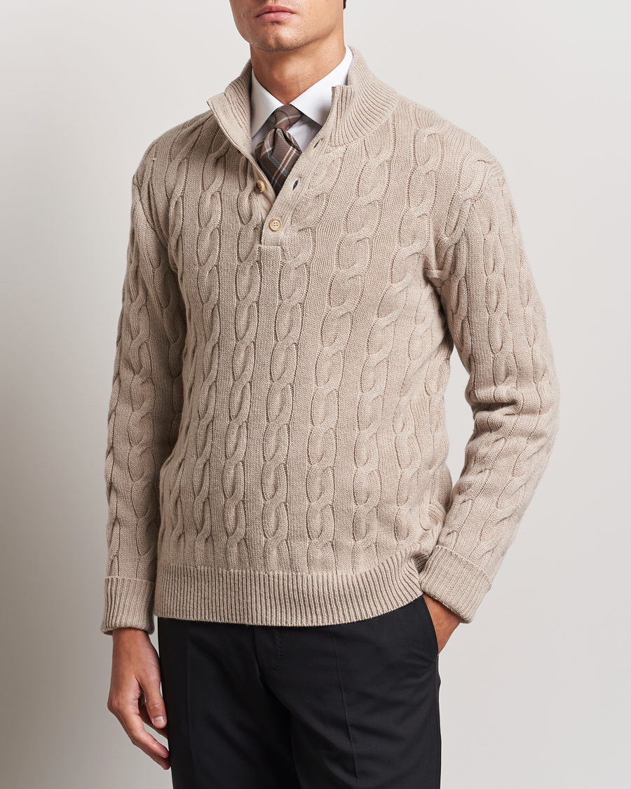 Herre | Gensere | Ralph Lauren Purple Label | Cashmere Cable Half Zip Beige