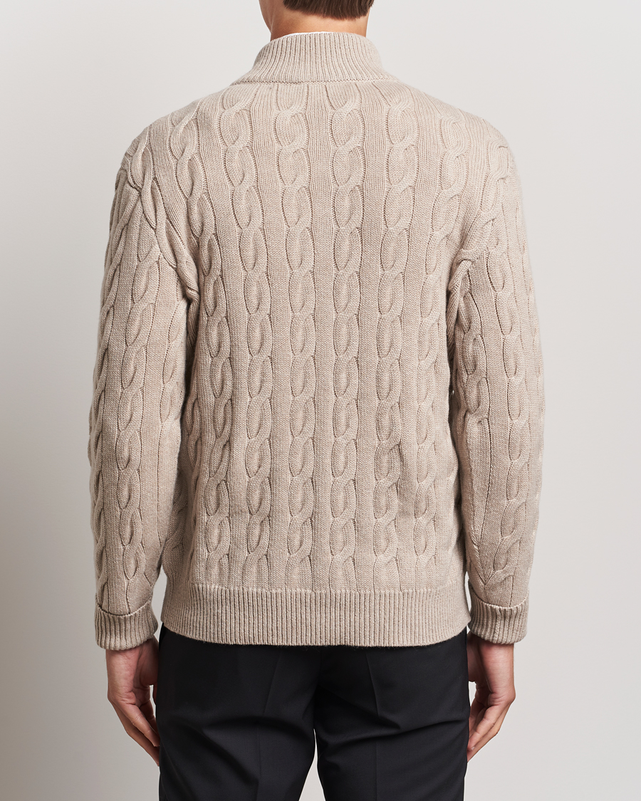Herre | Gensere | Ralph Lauren Purple Label | Cashmere Cable Half Zip Beige