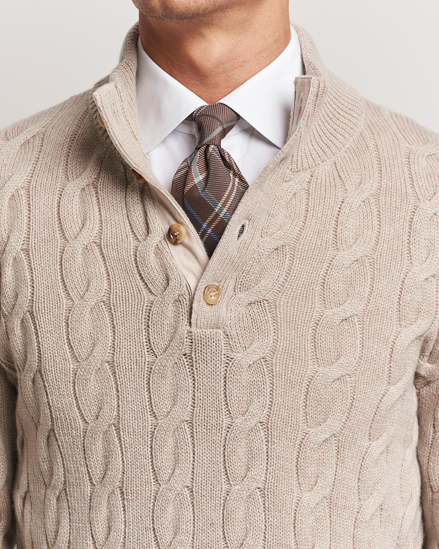 Herre | Gensere | Ralph Lauren Purple Label | Cashmere Cable Half Zip Beige