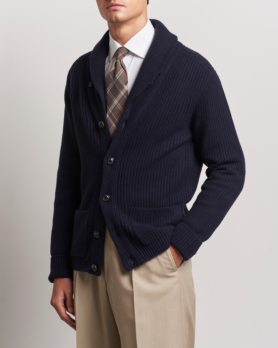 Herre | Gensere | Ralph Lauren Purple Label | Cashmere Shawl Cardigan Navy