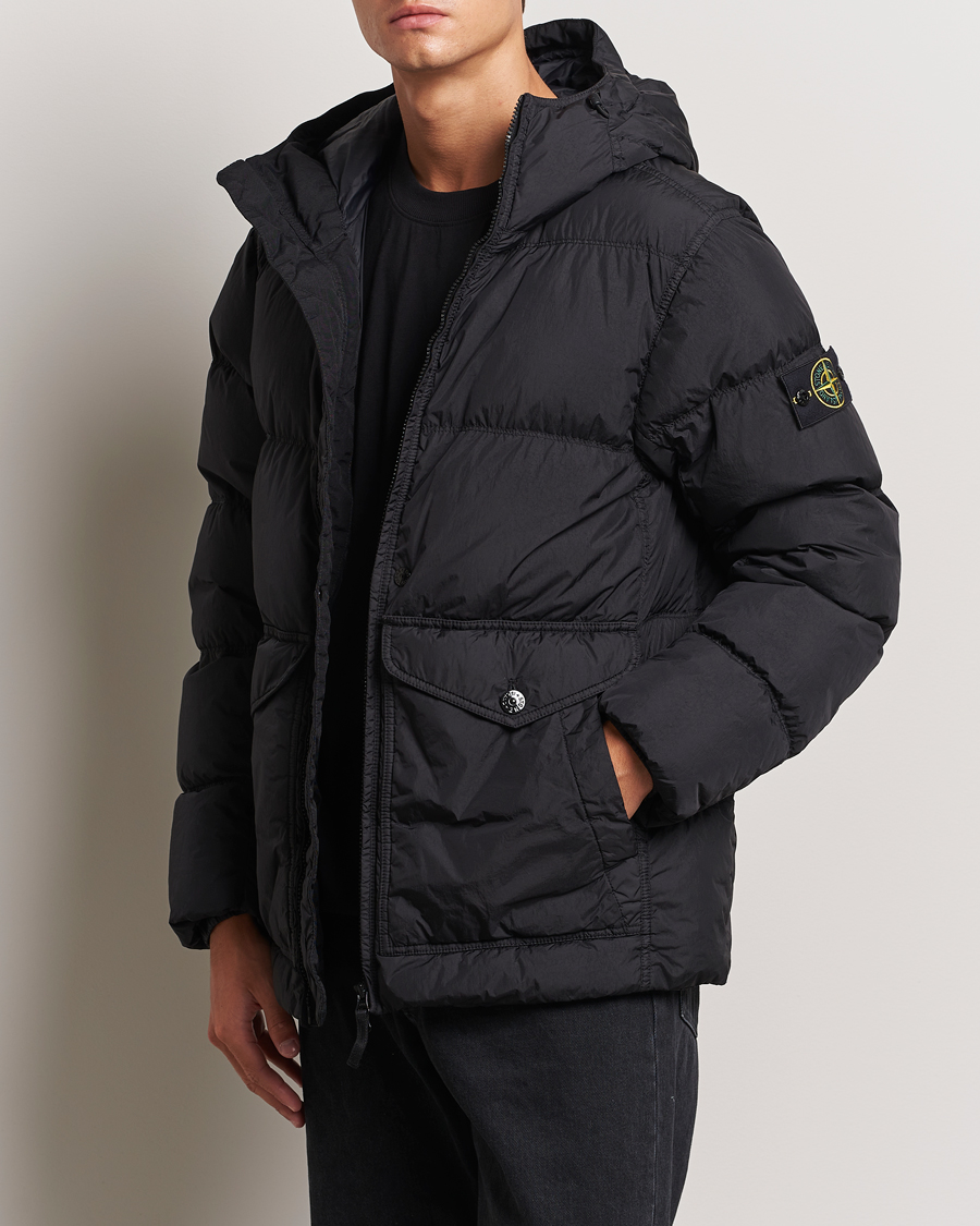 Herre | Jakker | Stone Island | Garment Dyed Recycled Nylon Down Hooded Jacket Black