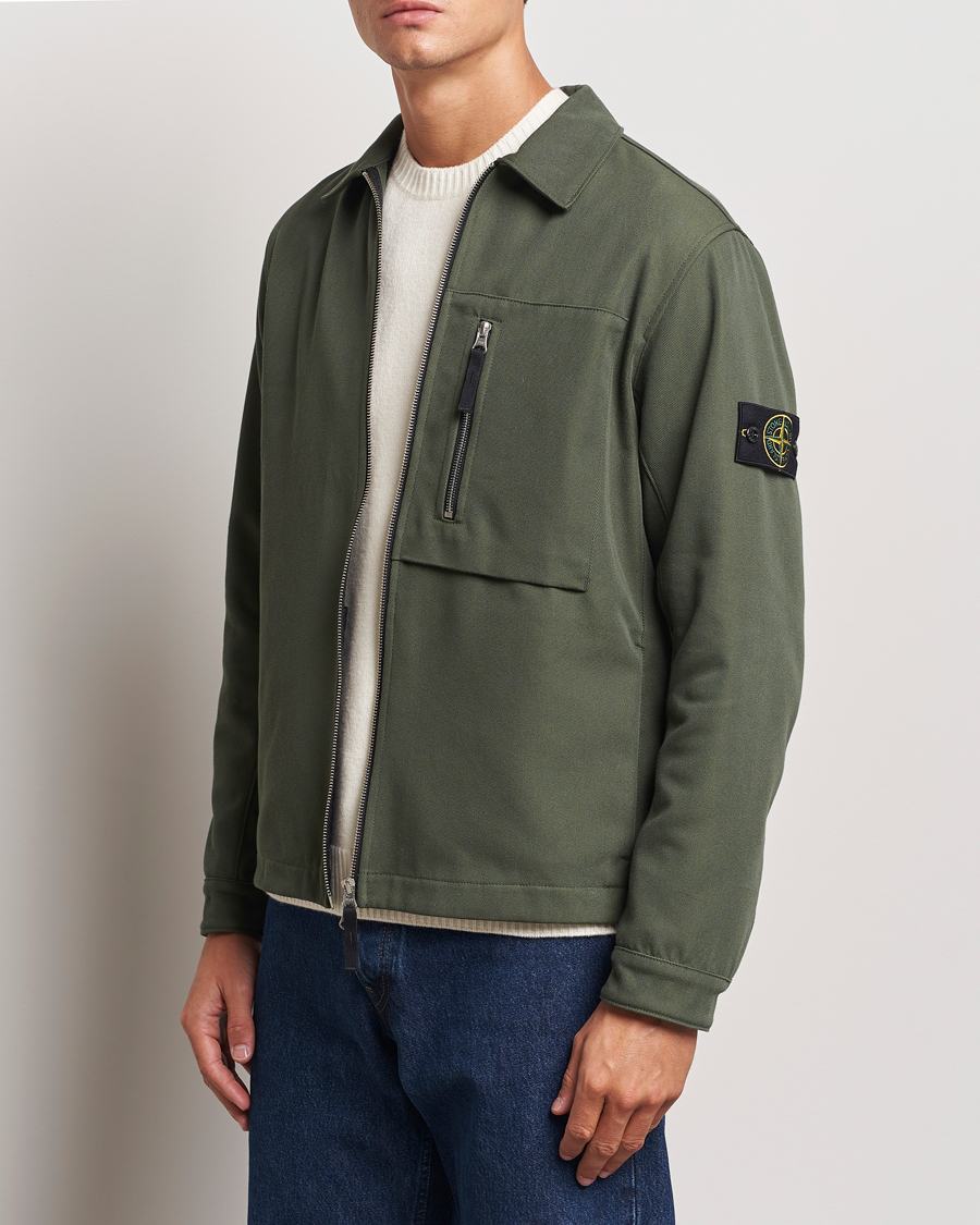 Herre | Skjorter | Stone Island | Cotton Nylon Zip Overshirt Musk