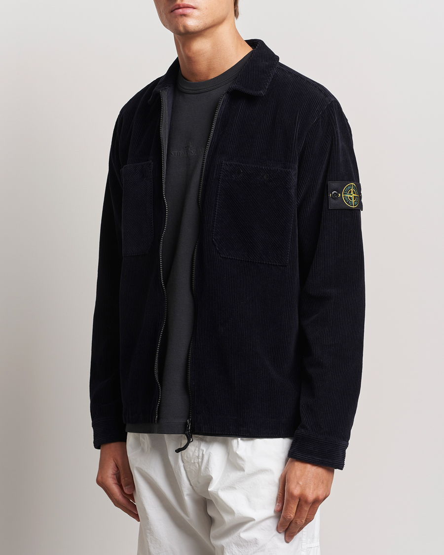 Herre | Skjorter | Stone Island | Garment Dyed Corduroy Overshirt Navy Blue