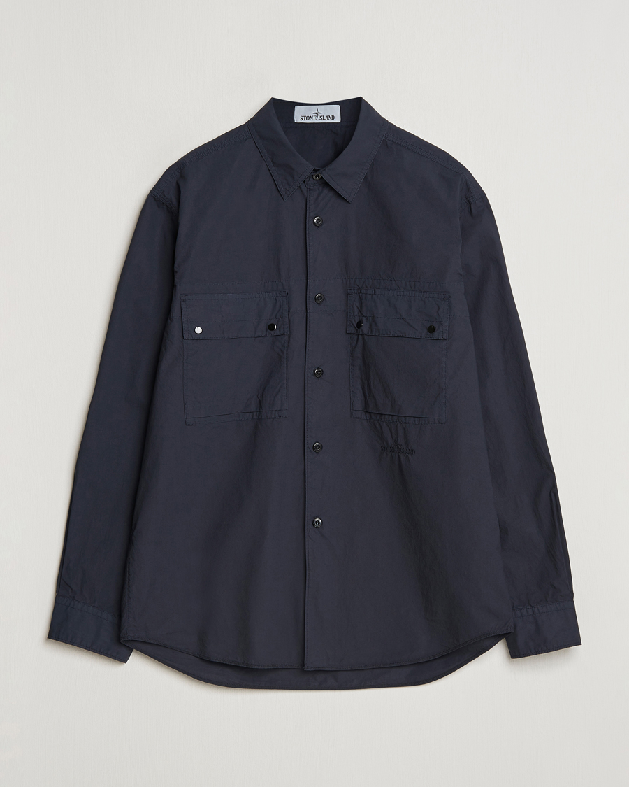 Herre | Skjorter | Stone Island | Garment Dyed Cotton Canvas Overshirt Navy Blue